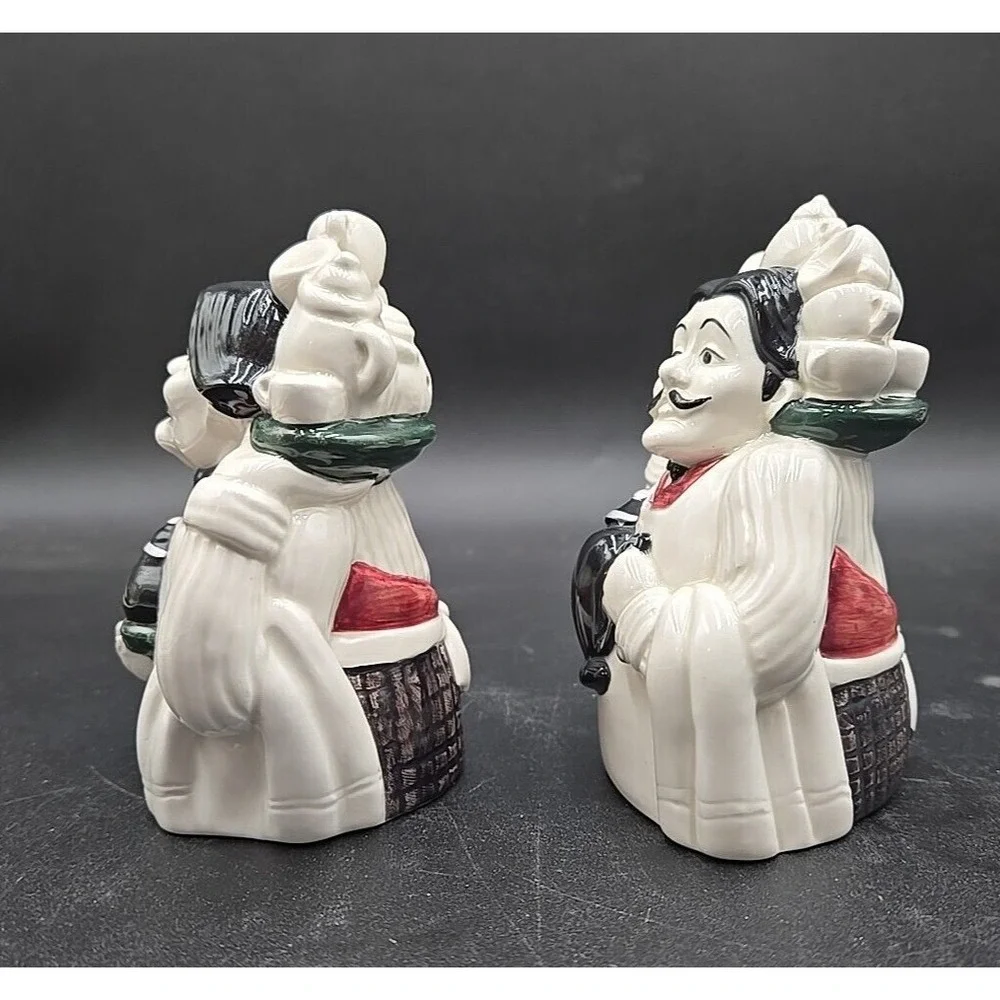 Dept 56 Italian Chef Salt and Pepper Shakers Ceramic Waiter Bistro Set White‎